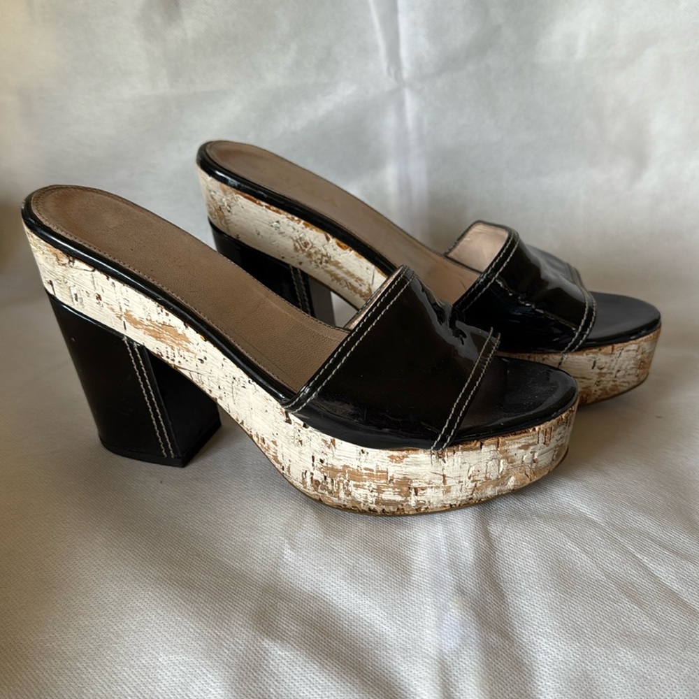 Prada Black Patent Leather/Cork Platforms size 39.5